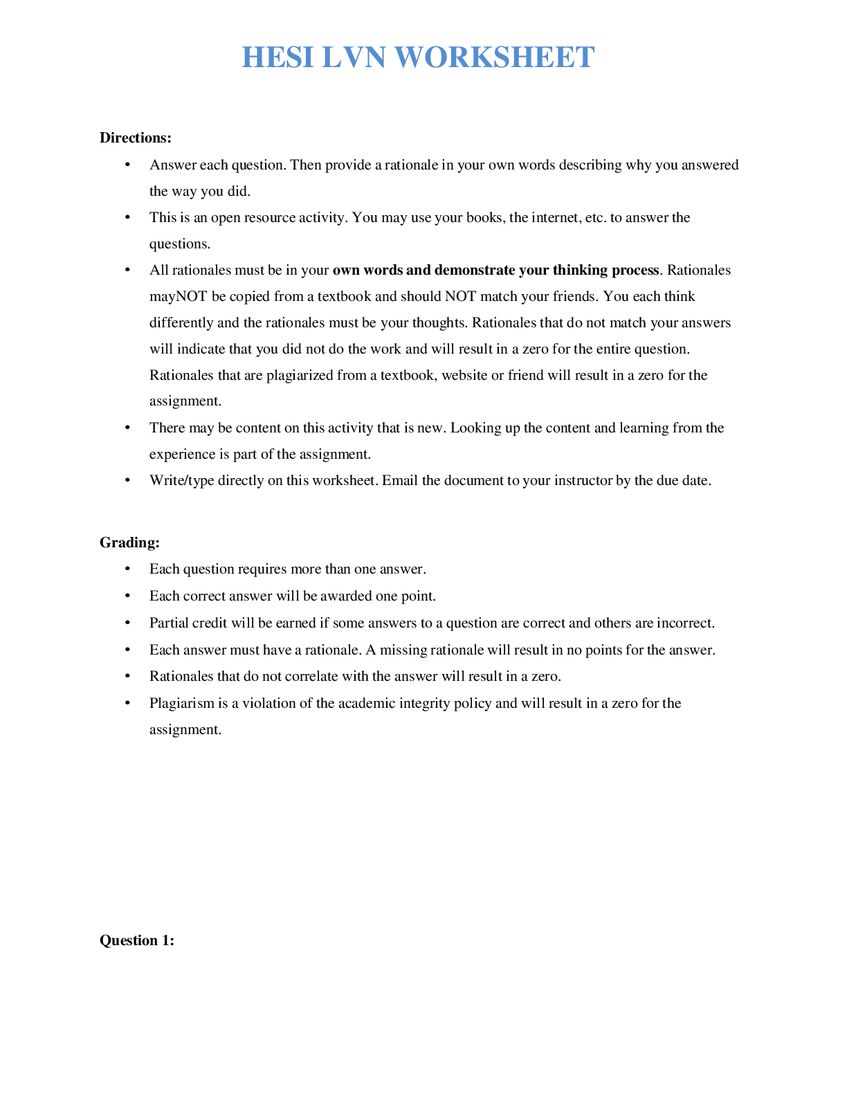 Preview image for HESI LVN WORKSHEET